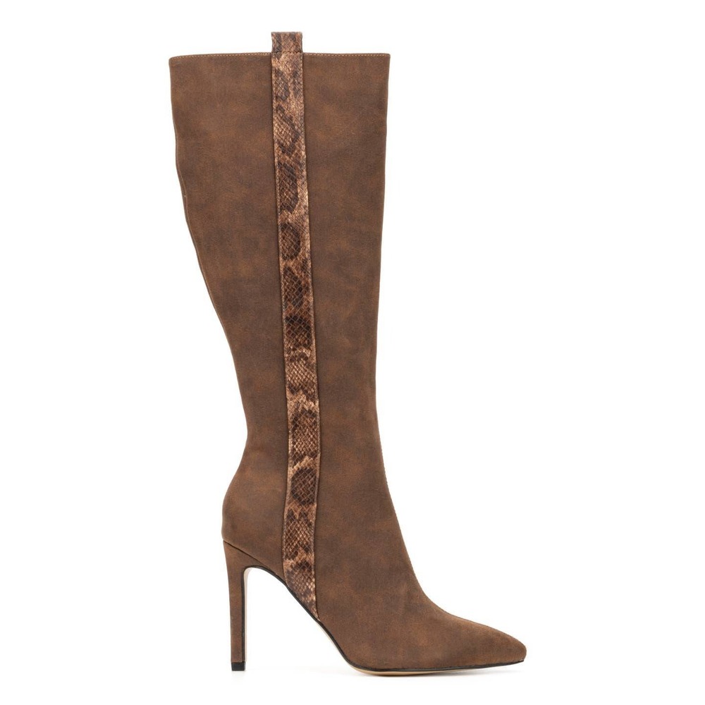 NY Collection Brown‎ Suede Pointed Toe Knee High Stiletto Boots Zip 8.5